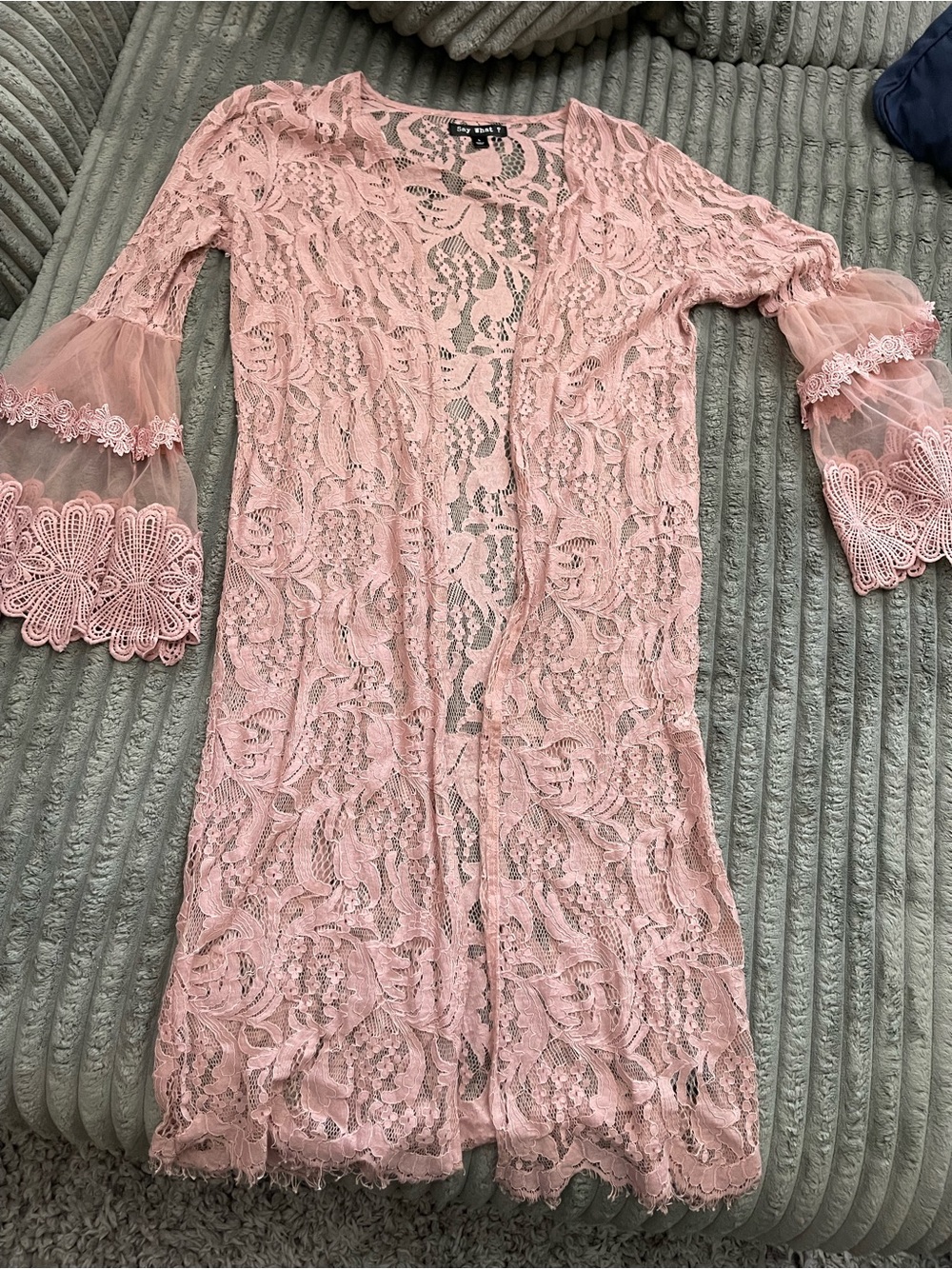 Say What? Pink Lace Sheer Kimono Robe